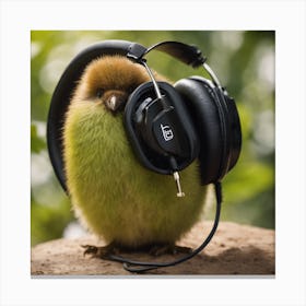 Kiwi Wearing Headphones Canvas Print