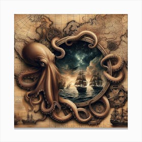 Octopus On A Map Canvas Print
