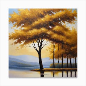 Autumn Tree By The Lake Canvas Print