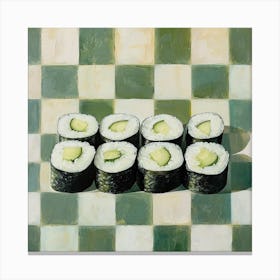 Cucumber Maki Sushi Pastel Checkerboard 2 Canvas Print
