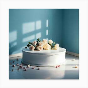 White Table With Flowers Canvas Print