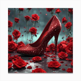 High Heel Shoe With Roses Canvas Print