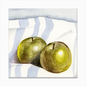 Watercolor Apples painting still life kitchen art food fruits square white green hand painted Canvas Print