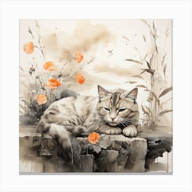 Cat With Flowers 1 Canvas Print