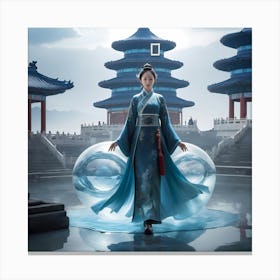 Chinese Woman In Blue Dress Canvas Print