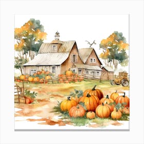 Farmhouse And Pumpkin Patch 1 Canvas Print