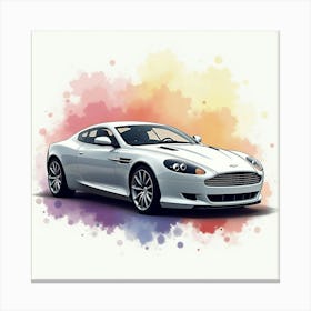 Aston Martin Db9 With A Colorful Watercolor Background, Free Of Signatures And Logos 1 Canvas Print