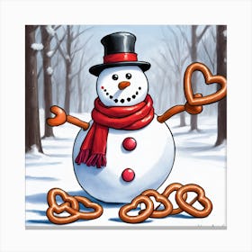 Snowman With Pretzels Canvas Print