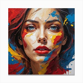 Woman With Colorful Paint On Her Face Canvas Print