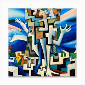Cubist painting depicting: Person Rising Above of a Sea of Doubt, Fear and Chaos 1 Canvas Print