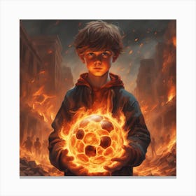 Boy Holding A burning Soccer Ball Canvas Print