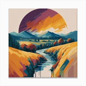 The wide, multi-colored array has circular shapes that create a picturesque landscape 15 Canvas Print