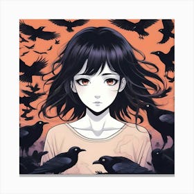 Anime Girl With Crows Canvas Print