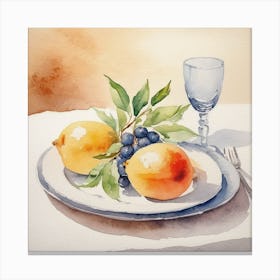 Watercolor Of Lemons And Grapes Canvas Print