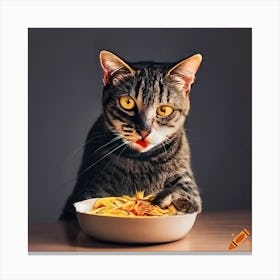 Cat Eating Pasta Canvas Print