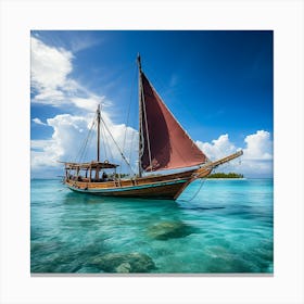 Sailing Boat In The Turquoise Sea Canvas Print