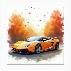 Lamborghini Gallardo Surrounded By Watercolor Autumn Colors 1 Canvas Print