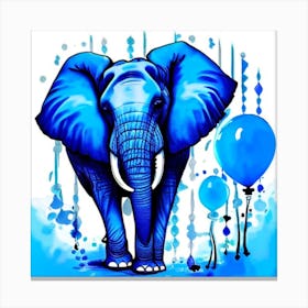 Blue Elephant With Balloons Canvas Print