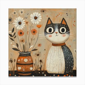 Cat With Flowers 14 Canvas Print