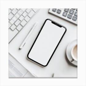 White Iphone On A Desk Canvas Print