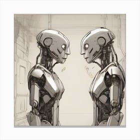 Two Robots Looking At Each Other Canvas Print