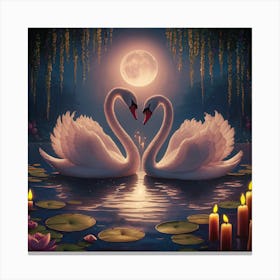 Swans In The Moonlight Canvas Print