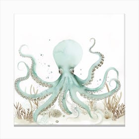 Watercolour Storybook Style Octopus With Bubbles 3 Canvas Print