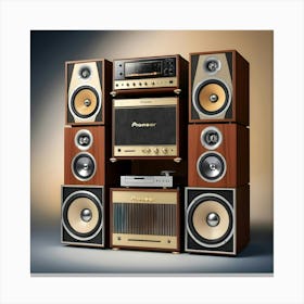 A Highly Detailed, Ultra High Resolution Illustration Of A Vintage, Old School Pioneer Stack Sound System And Speakers 3 Canvas Print