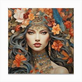 Woman With Flowers On Her Head Canvas Print