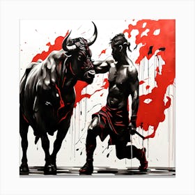 Fierce Bullfighter - Dynamic Gladiator Abstract Wall Sumi E Art for Bold Interiors Stampe su tela