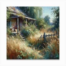 House In The Field, Acrylic Painting Style Canvas Print