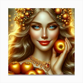Golden Girl With Apples Canvas Print