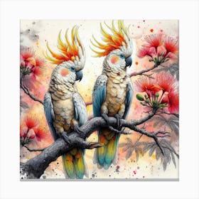 A Pair Of Citron Crested Cockatoos Canvas Print