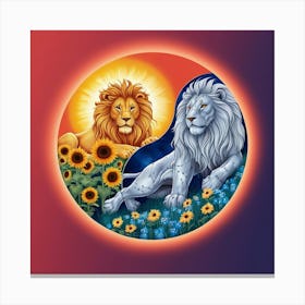 Lion And Sunflowers 2 Canvas Print