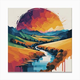 The wide, multi-colored array has circular shapes that create a picturesque landscape 4 Canvas Print