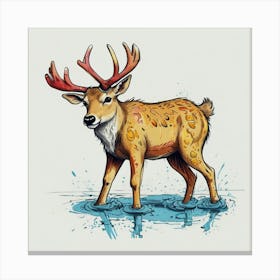 Deer Standing In Water Canvas Print