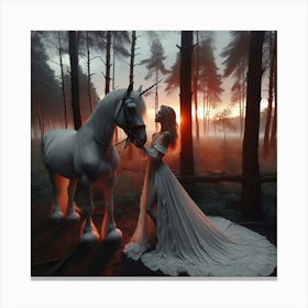 Woman With Unicorn Canvas Print