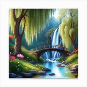 River Surrounded By Willow Trees More Trees 6 Canvas Print