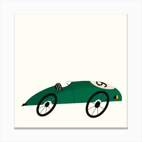 Lets Race Vintage Green Car Square Canvas Print