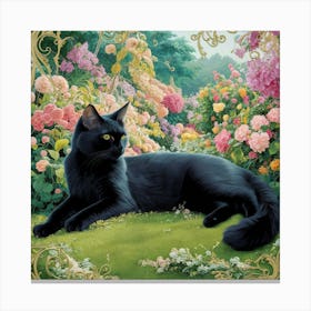 Black Cat In The Garden 4 Canvas Print