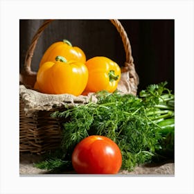 Assorted Vegetables Including Tomatoes Carrots Bell Peppers And Green Beans Harvested From A Gard (1) 2 Canvas Print