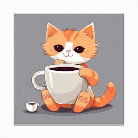 Cute Orange Kitten Loves Coffee Square Composition 38 Canvas Print