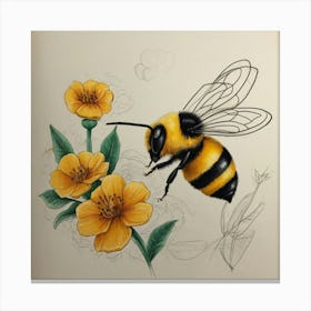 Bee And Flowers Canvas Print