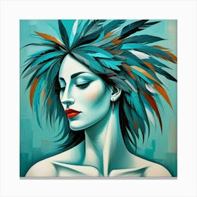 Blue Feathered Woman 2 Canvas Print