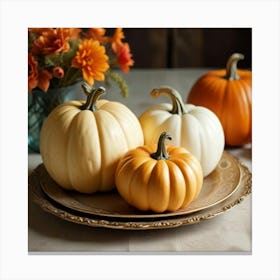 1000014285 Pumpkins in fancy plate art print Canvas Print