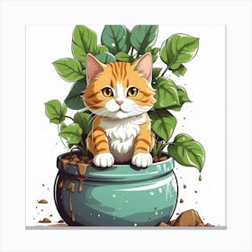 Cat In A Pot Canvas Print