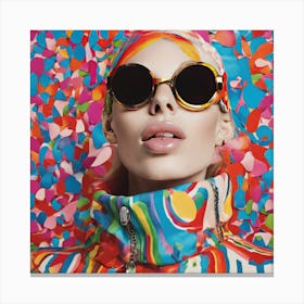 Chic Fashionista in Retro Sunglasses - Colorful Style Inspiration Canvas Print
