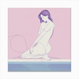 Nude Woman In Pool Sketch Canvas Print