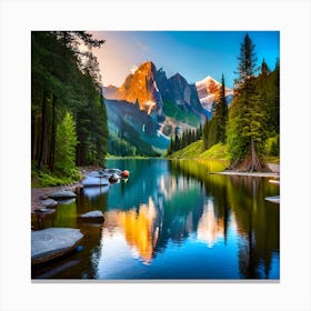 Mountain Is Background Lake With Blue Sky Mountain Background 1 Canvas Print