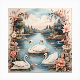 Lake and Swans in Boho Style 1 Canvas Print